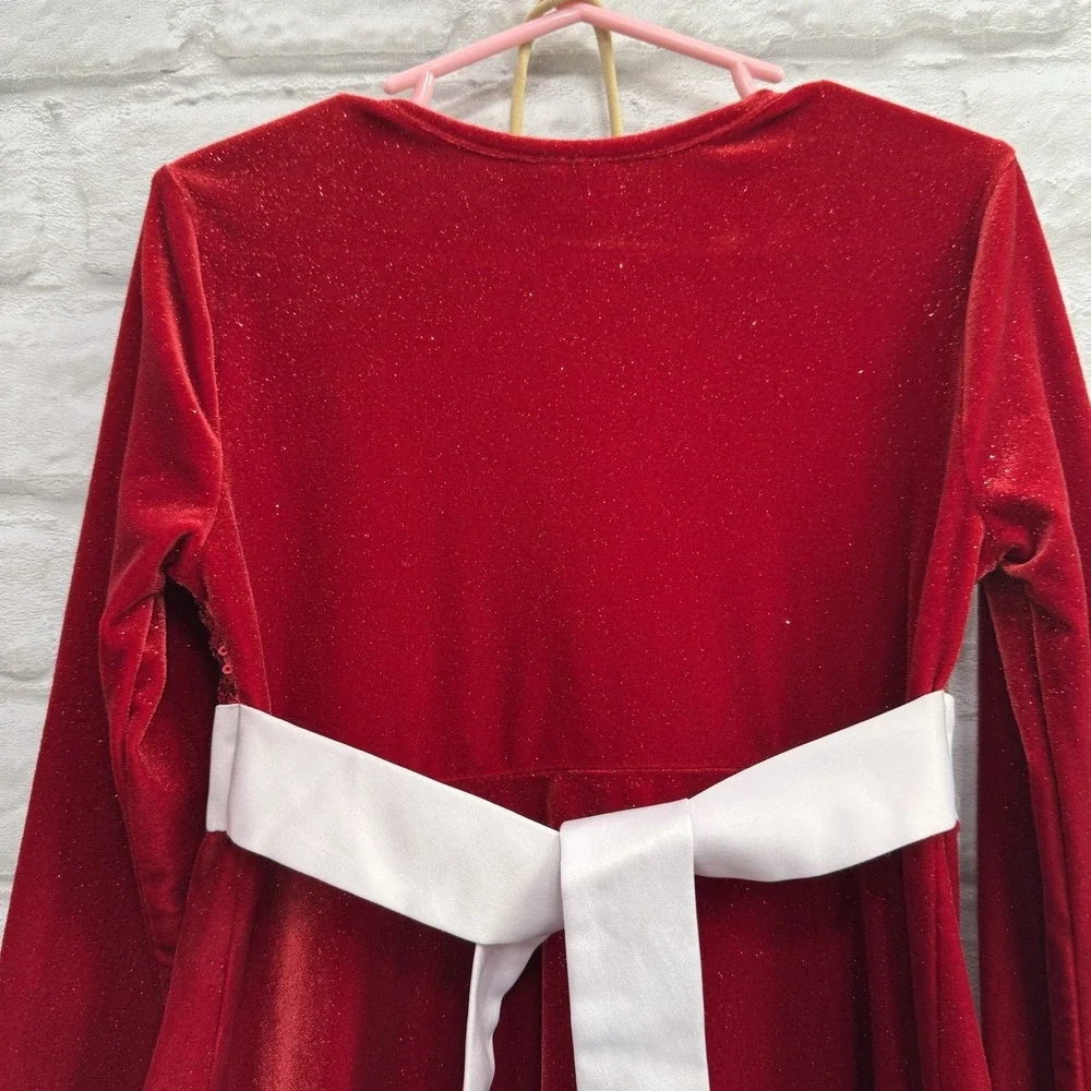 Bonnie Jean Girls Size 7 Christmas Dress Santa Claus Red Sequin White Fur Trim